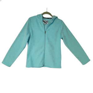 Alpine Sky Full Zip Hooded Fleece Long Sleeves Teal Blue Size Medium